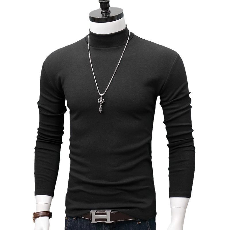 T-shirts & Polos Men undershirt t-shirt long sleeved autumn/winter half high neck solid color slim fit stylish top