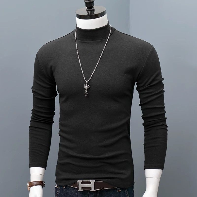 T-shirts & Polos Men undershirt t-shirt long sleeved autumn/winter half high neck solid color slim fit stylish top