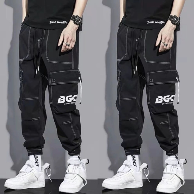 Multi-pocket functional cargo pants men's fashion brand handsome slim-fit casual pants version of the trend of loose leg