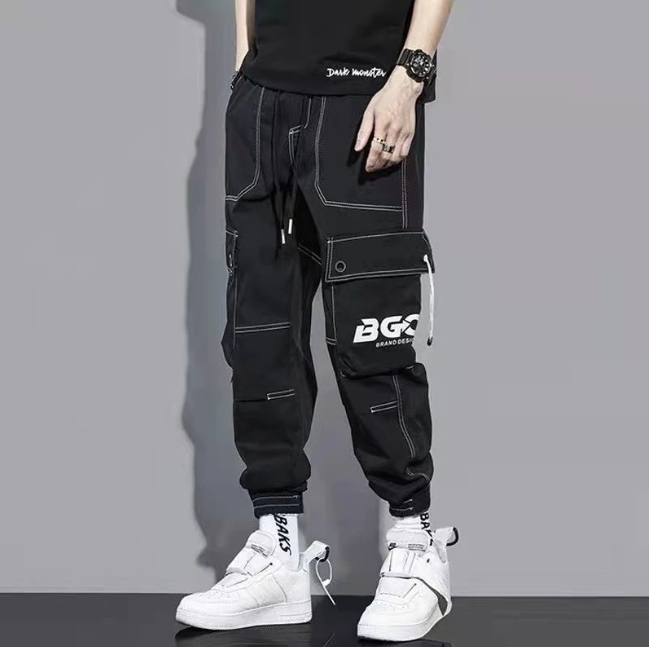 Multi-pocket functional cargo pants men's fashion brand handsome slim-fit casual pants version of the trend of loose leg
