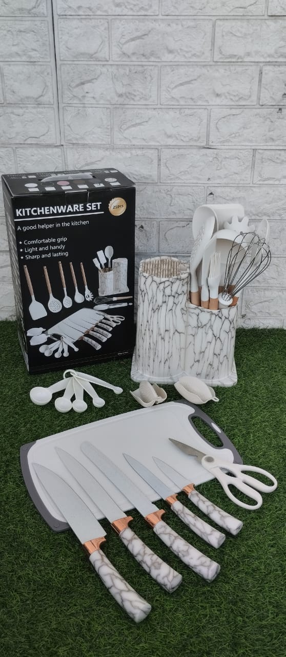 25pcs Silicone Kitchen Cutlery Set with Serving Spoons a s Knives  Kitchenware Set