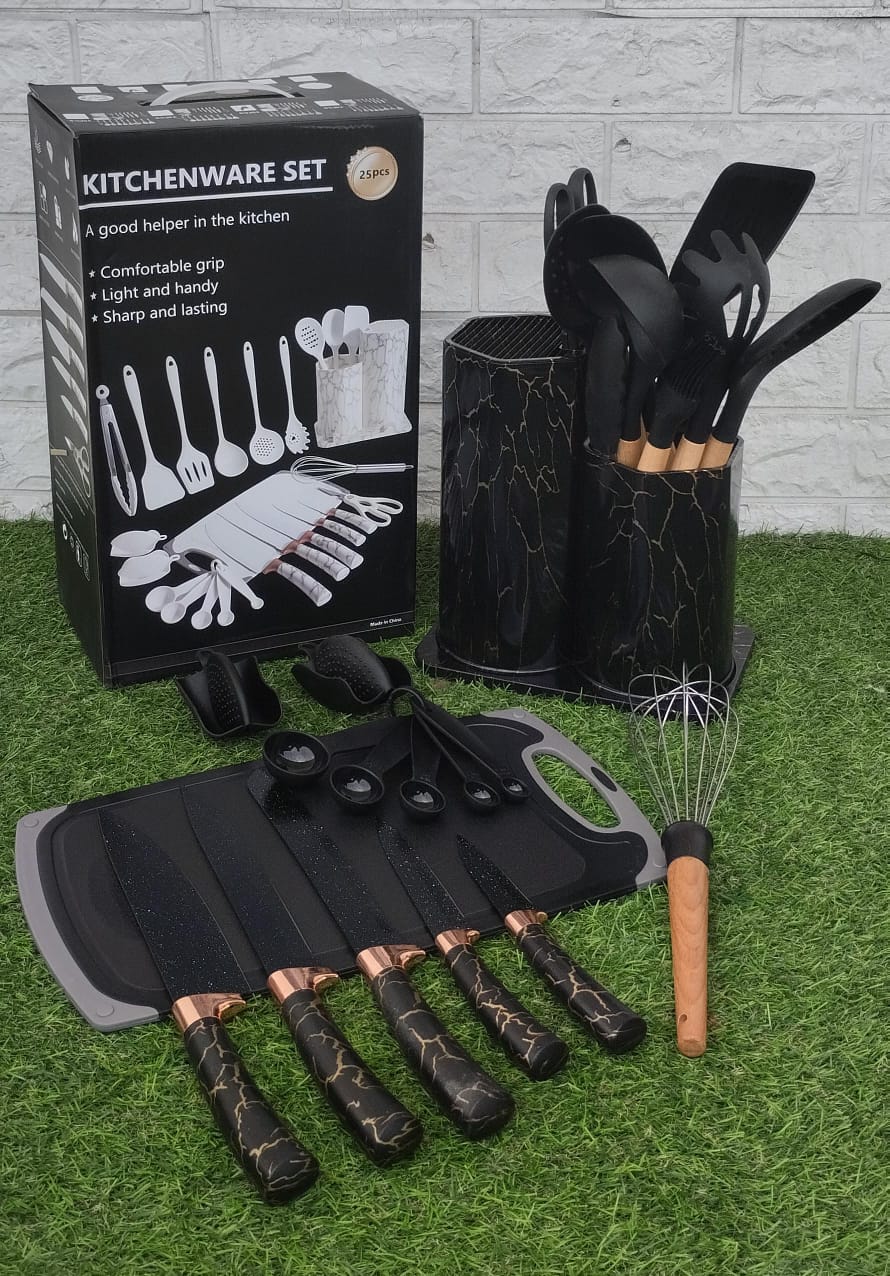 25pcs Silicone Kitchen Cutlery Set with Serving Spoons a s Knives  Kitchenware Set