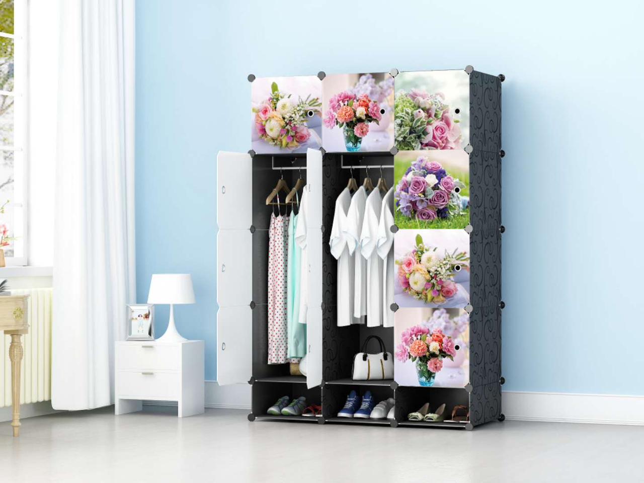 Plastic 3 Column Portable Wardrobe Assemble Semi Home Storage with Inbuilt Shoe Cabinet