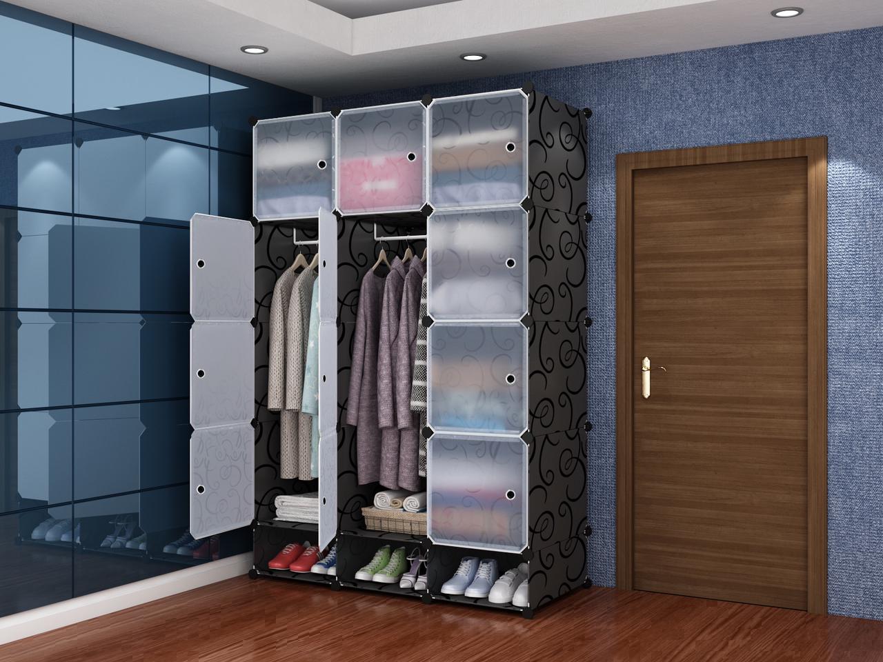 Plastic 3 Column Portable Wardrobe Assemble Semi Home Storage with Inbuilt Shoe Cabinet