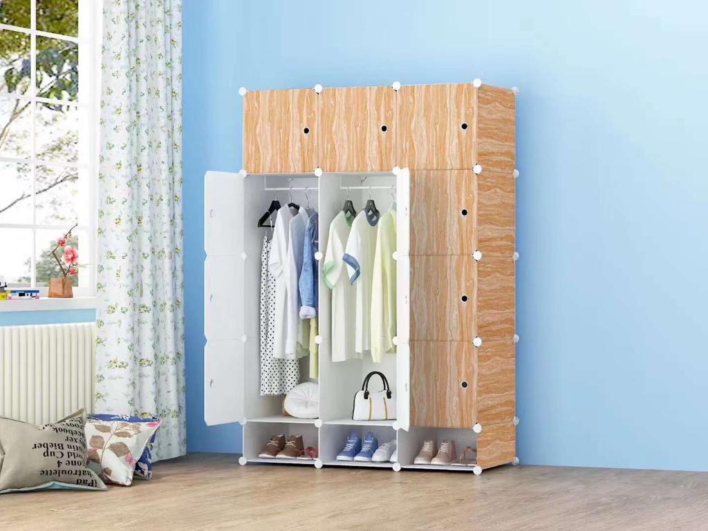 Plastic 3 Column Portable Wardrobe Assemble Semi Home Storage with Inbuilt Shoe Cabinet