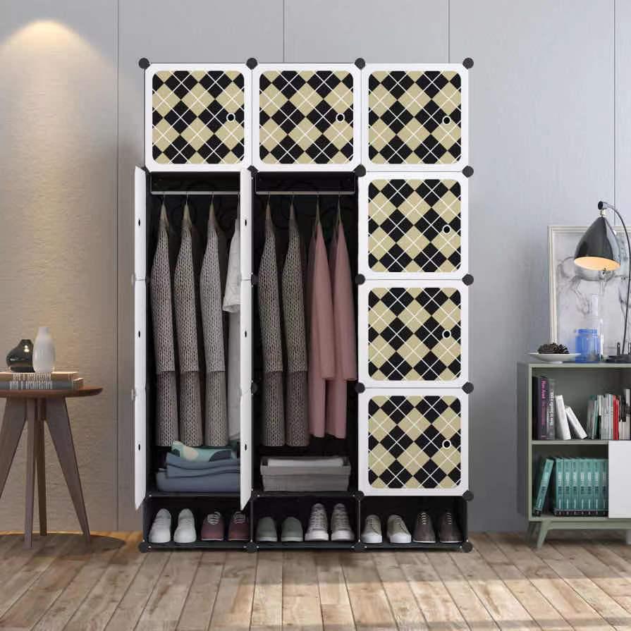 Plastic 3 Column Portable Wardrobe Assemble Semi Home Storage with Inbuilt Shoe Cabinet