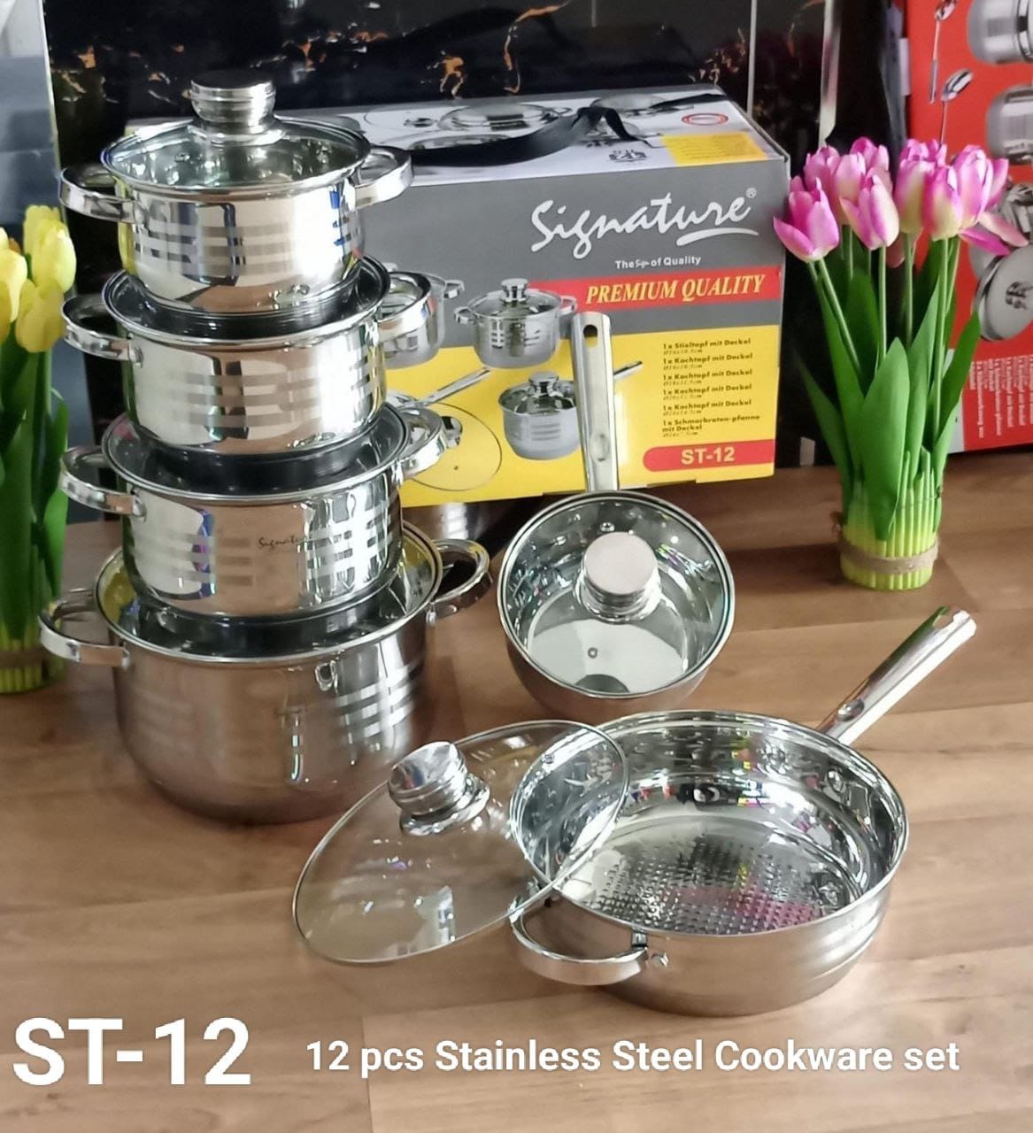 12pcs of Signature Stainless Steel Cookware Set  (glass lids)  Cooking Pot