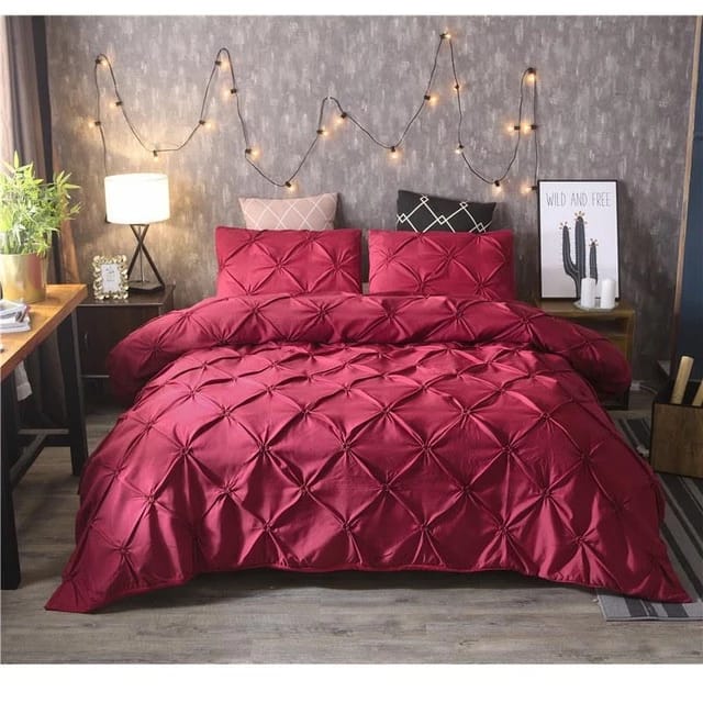 3pcs of Pinch Pleat Cross Pintuck Duvet Cover Set (One Duvet Cover and 2 Pillow Cases) Bedding Set
