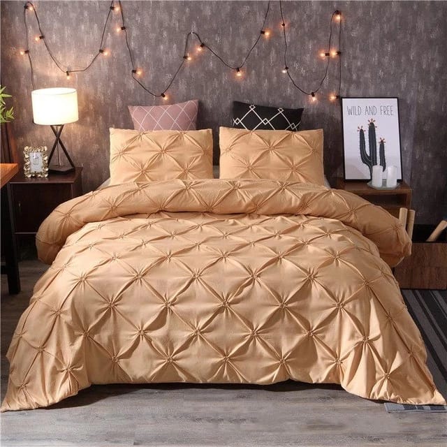 3pcs of Pinch Pleat Cross Pintuck Duvet Cover Set (One Duvet Cover and 2 Pillow Cases) Bedding Set