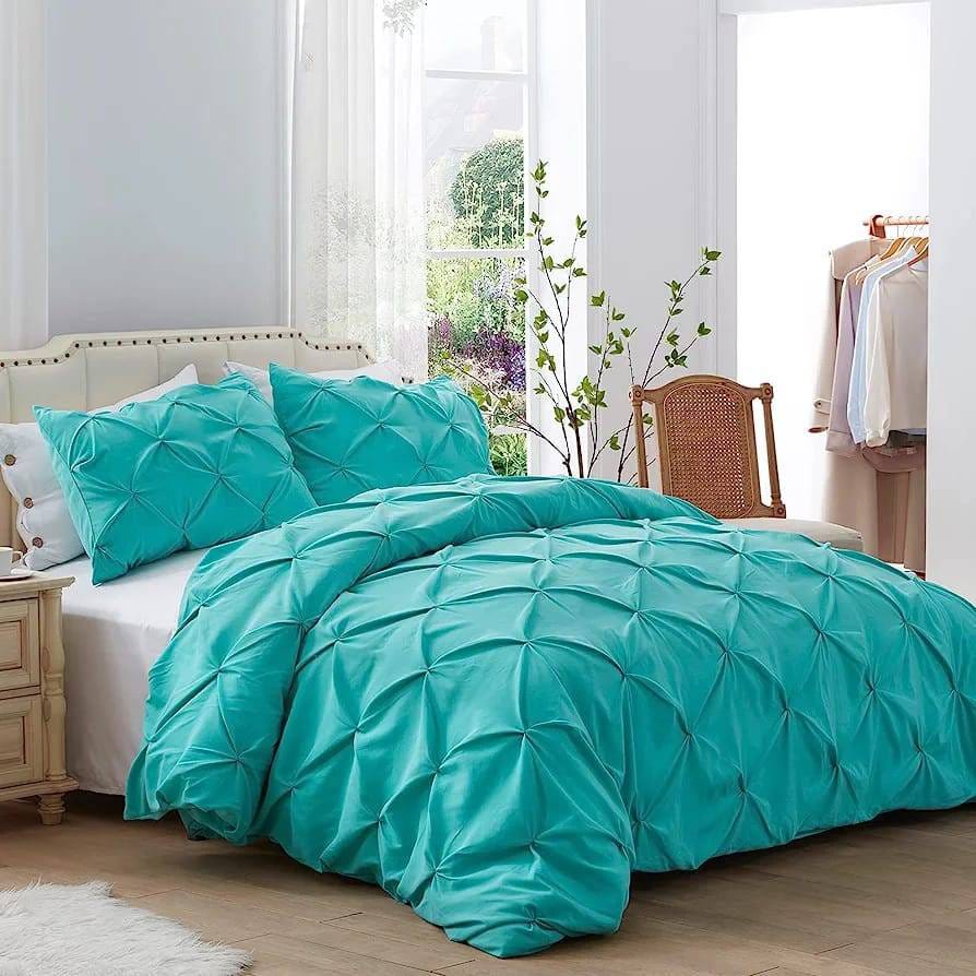 3pcs of Pinch Pleat Cross Pintuck Duvet Cover Set (One Duvet Cover and 2 Pillow Cases) Bedding Set