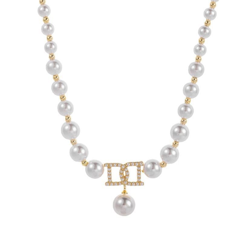 Simple And Personalized Diamond Inlaid Pearl Splicing Short Neckchain With A Stylish Design Sense Necklace  Pearl Strands