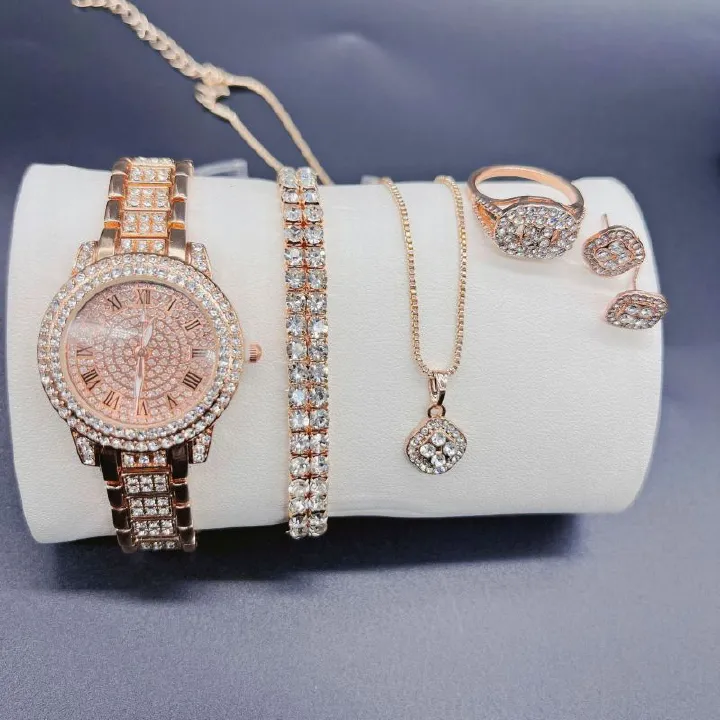 Casual Stainless Steel Buckle Alloy Five-Piece Set With Quartz Movement Rose Gold Ladies Fashion Quartz Watch Wrist Watches
