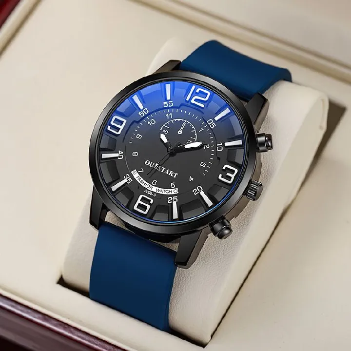 2024 Africa Men's Leisure Tiktok Live Big Digital Quartz Silicone Men's Watch Fashion Alarm Clock Timing Digital Watch Natural Element Business Simple Style