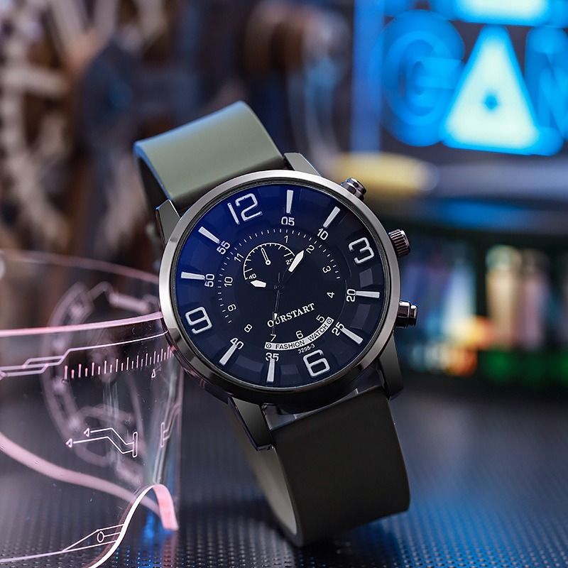 2024 Africa Men's Leisure Tiktok Live Big Digital Quartz Silicone Men's Watch Fashion Alarm Clock Timing Digital Watch Natural Element Business Simple Style