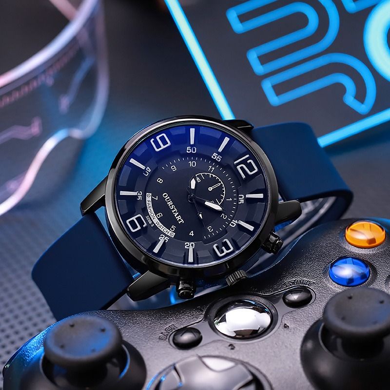 2024 Africa Men's Leisure Tiktok Live Big Digital Quartz Silicone Men's Watch Fashion Alarm Clock Timing Digital Watch Natural Element Business Simple Style