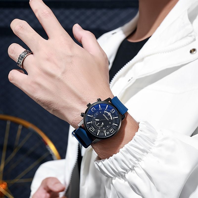 2024 Africa Men's Leisure Tiktok Live Big Digital Quartz Silicone Men's Watch Fashion Alarm Clock Timing Digital Watch Natural Element Business Simple Style