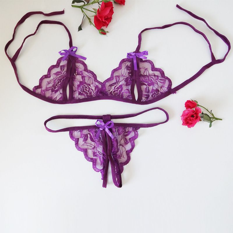 2024Hot Sale Women Fun Lingerie Underwear Three-Point Open Cut Breast Revealing Bikini Lace Lady Pajama Set  Girls Thong Two-Piece Set Best Wives Gift Giving Clothing