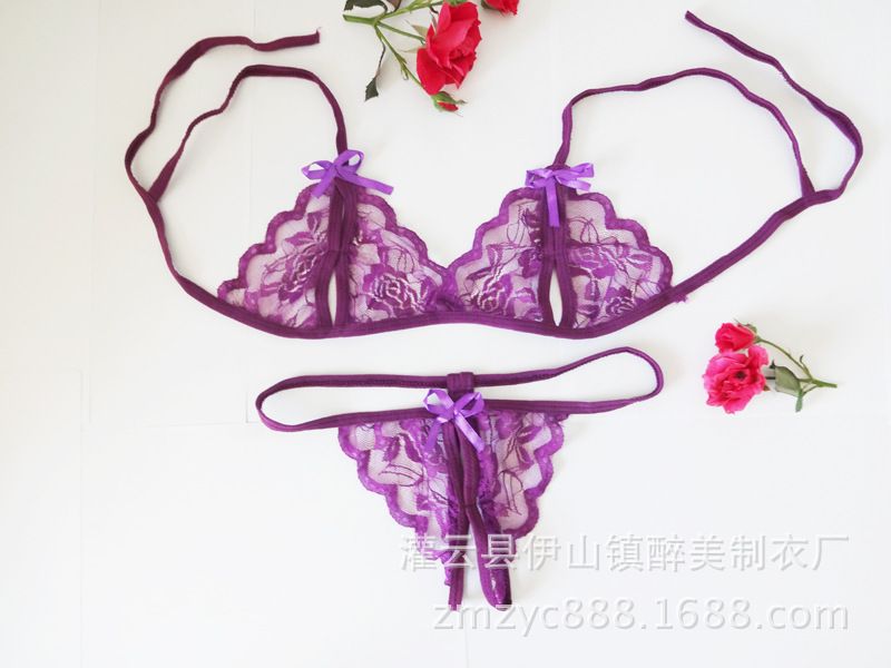2024Hot Sale Women Fun Lingerie Underwear Three-Point Open Cut Breast Revealing Bikini Lace Lady Pajama Set  Girls Thong Two-Piece Set Best Wives Gift Giving Clothing