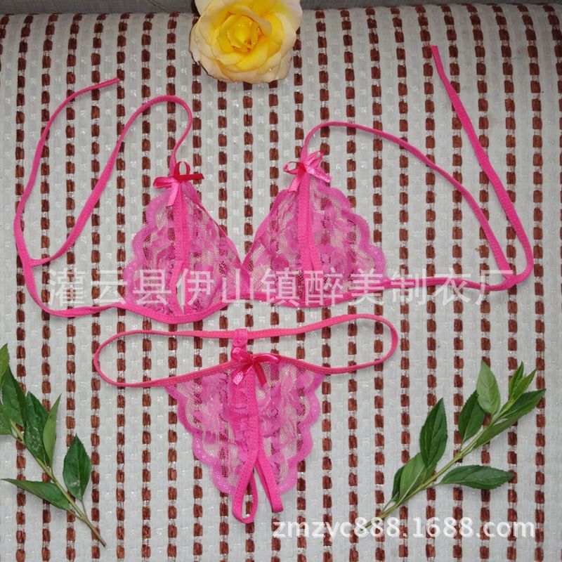 2024Hot Sale Women Fun Lingerie Underwear Three-Point Open Cut Breast Revealing Bikini Lace Lady Pajama Set  Girls Thong Two-Piece Set Best Wives Gift Giving Clothing