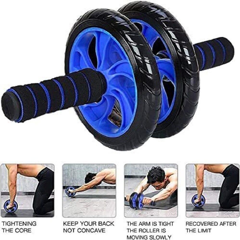 Abs Roller double wheel Workout Exerciser Wheel with FREE Knee MatAB Wheel Roller Workout Arm And Waist Fitness Exerciser Wheel (Free Knee Mat  Random Blue Standard Blue STARDARD