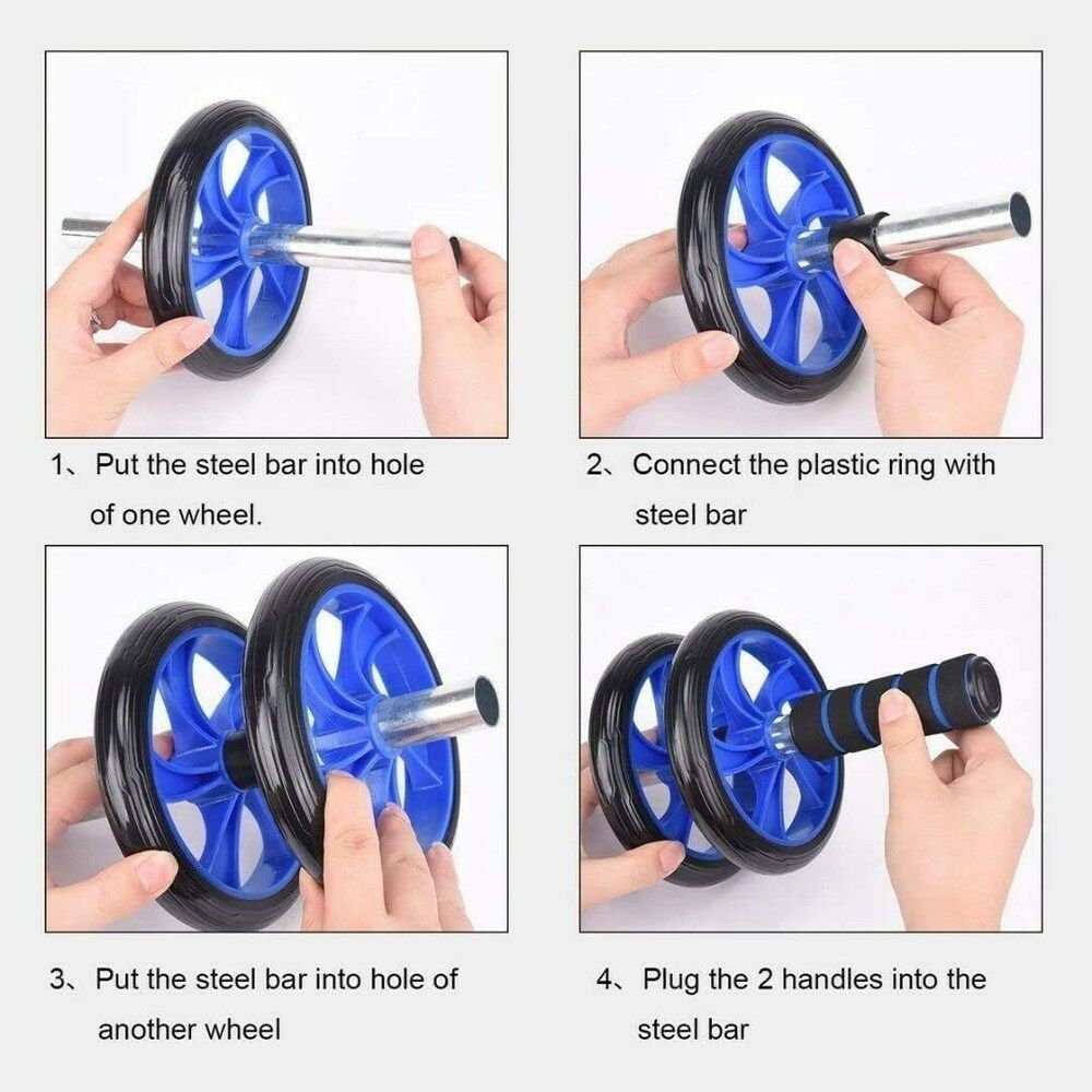 Abs Roller double wheel Workout Exerciser Wheel with FREE Knee MatAB Wheel Roller Workout Arm And Waist Fitness Exerciser Wheel (Free Knee Mat  Random Blue Standard Blue STARDARD