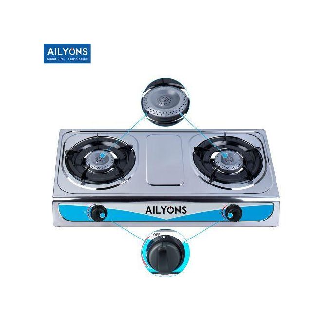 AILYONS Stainless Steel Two Burner Gas Stove With  Auto Ignition ailyons cooktop  2 gas burner gas cooker