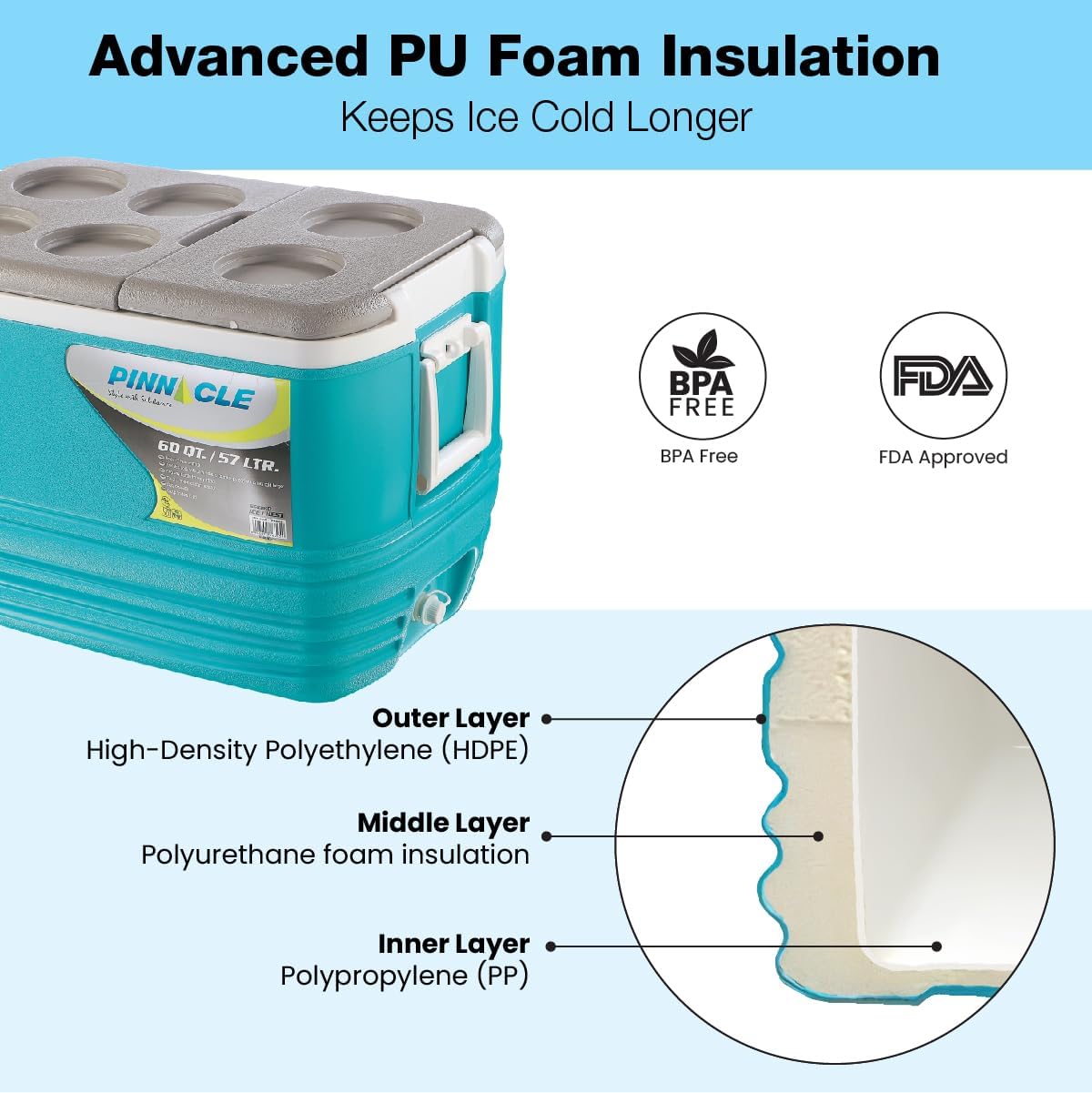 Pinnacle 57L ice cooler box Foam Hard Cooler Box / Chiller 57 Litre  Portable Pinnacle ice cooler box