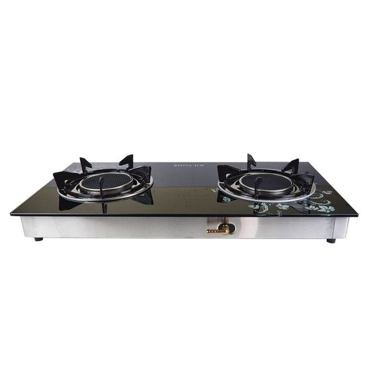 AILYONS GS005A-1, 2 Burner Glass Top Gas Cooker & Infrared Double Burner (1YR WRTY)