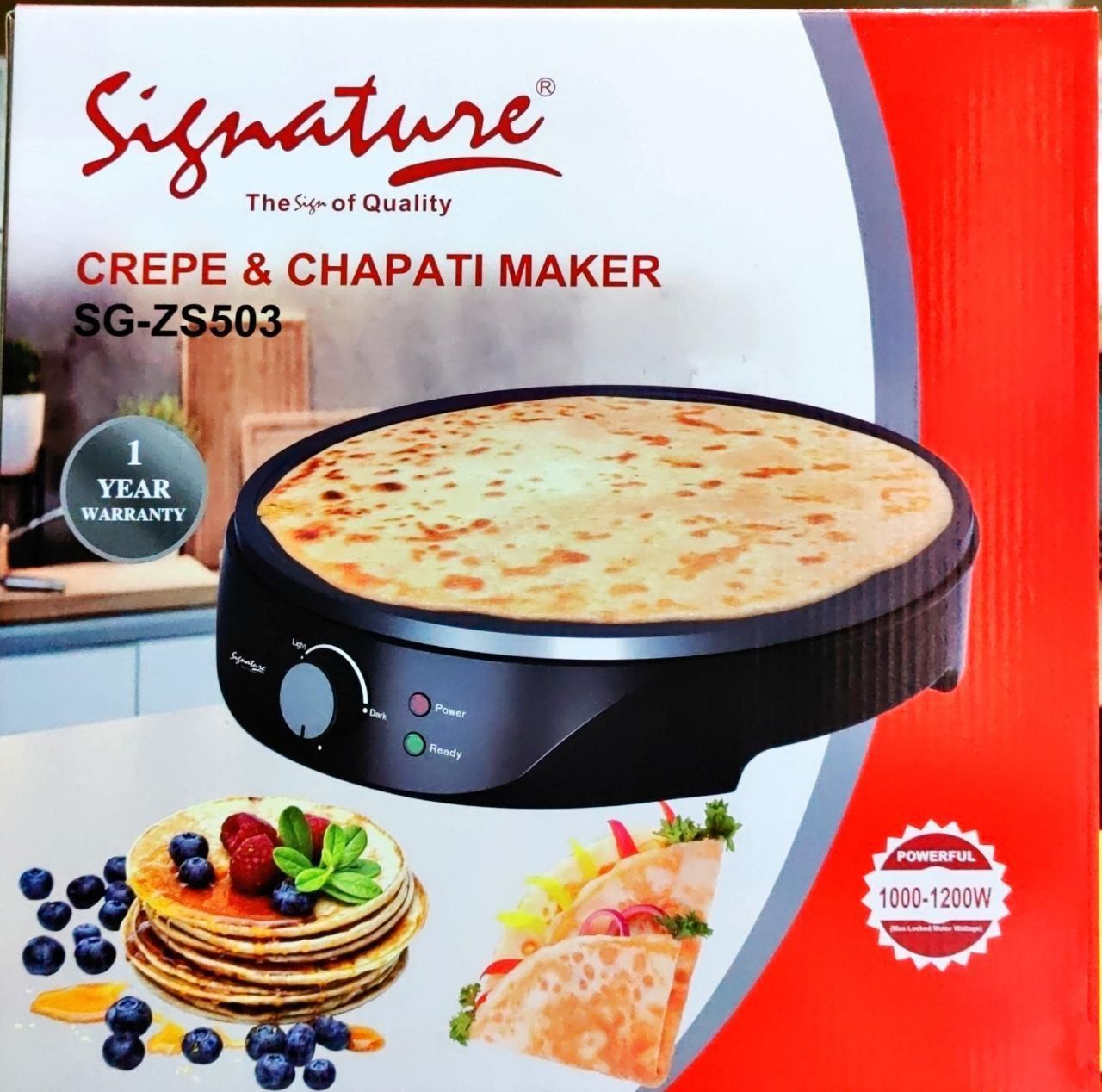 SG-Z503 28CM Signature Crepe & Chapati Maker SG-Z503 Signature roti maker With nonstick double layer 1000W-1200W