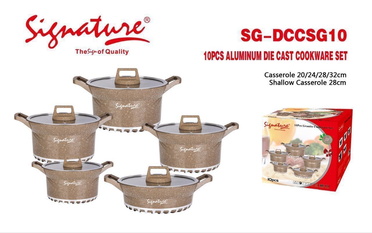 Signature 10pcs Aluminium die cast Cookware Set (SG-DCCSD21) Casserole 20cm 24cm 28cm and 32cm diameter, Shallow Casserole 28cm