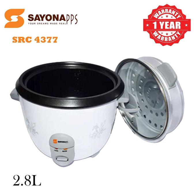 2.8 Litres Sayona Rice Cooker + Steamer White (SRC 4377)  Sayona Electric Rice Cooker (Drum) SRC 4377 2.8 L Pressure Cooker Rice Cooker Kitchen Appliance