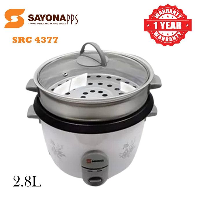 2.8 Litres Sayona Rice Cooker + Steamer White (SRC 4377)  Sayona Electric Rice Cooker (Drum) SRC 4377 2.8 L Pressure Cooker Rice Cooker Kitchen Appliance