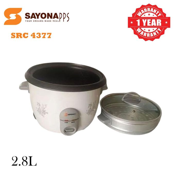 2.8 Litres Sayona Rice Cooker + Steamer White (SRC 4377)  Sayona Electric Rice Cooker (Drum) SRC 4377 2.8 L Pressure Cooker Rice Cooker Kitchen Appliance