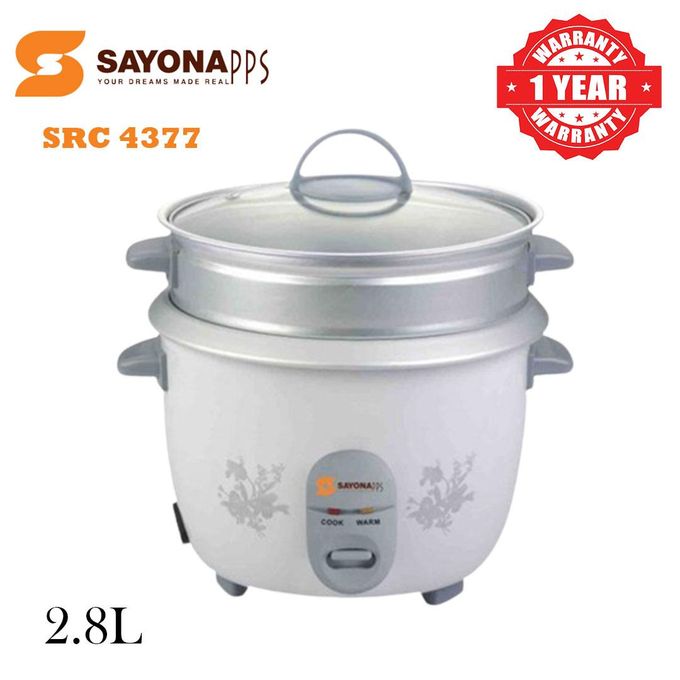 2.8 Litres Sayona Rice Cooker + Steamer White (SRC 4377)  Sayona Electric Rice Cooker (Drum) SRC 4377 2.8 L Pressure Cooker Rice Cooker Kitchen Appliance