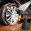 Portable Cordless High Pressure Spray Water Gun Cordless Car Washing Spray Gun High Pressure Car Washing Jet Spray Electric Cordless Pressure Washer for Washing Car House Garden with 2 Battery