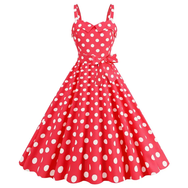 2024 Fashion New Africa Hot Selling Barbie Pink Sling Party Casual Wave Dot Women's Evening Dress Plaid Printed Sweet Girl Student Office Women's Favorite Shopping Swing Long Dress