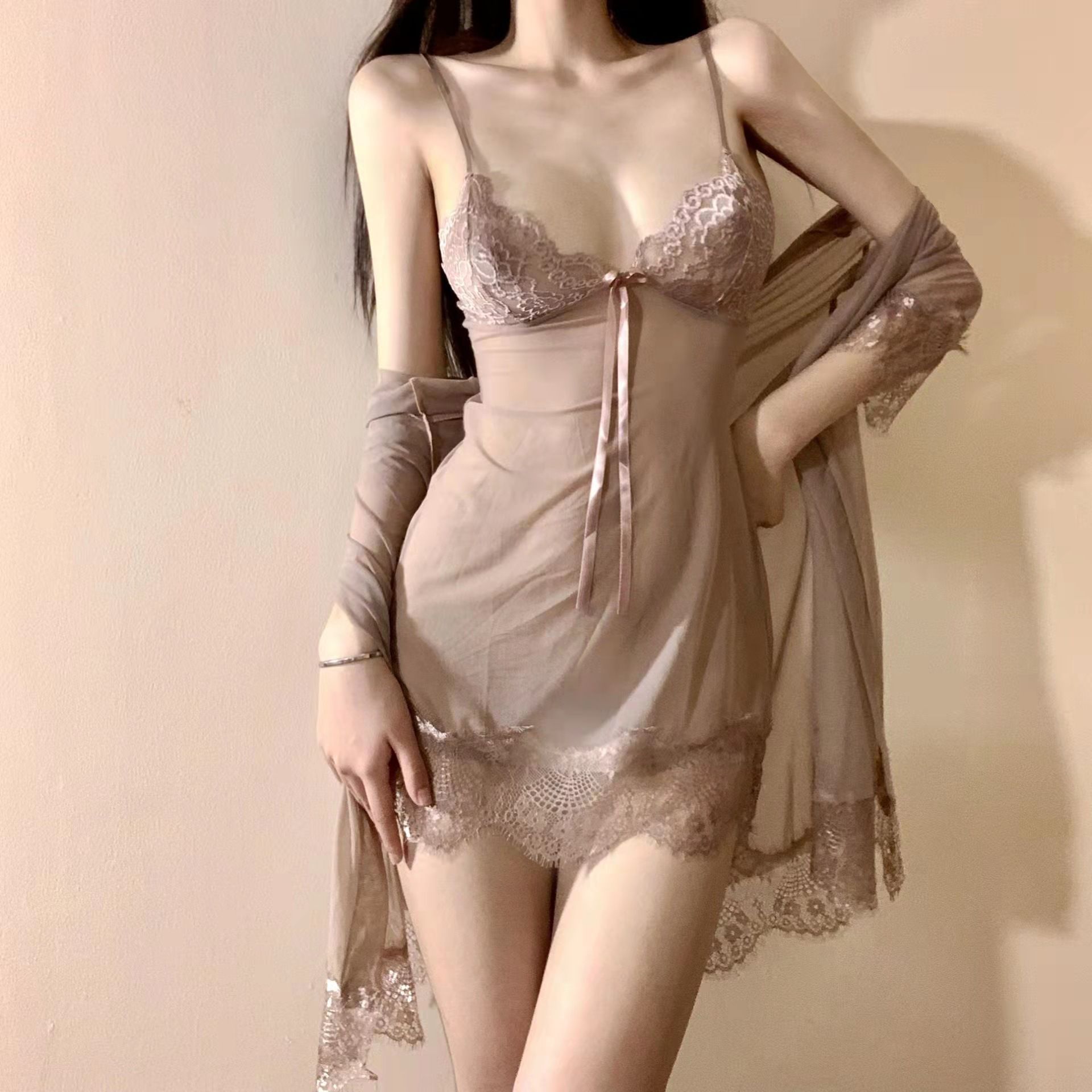 Max 6XL Sexy Lingerie 5XL European And American Sexy Pajamas 4XL Oversized Sexy Camisole Skirt Large 3XL Pajama Sexy Lace Nightgown Fun Lingerie Perspective Seductive Camisole Nightgown Large Mesh Fun
