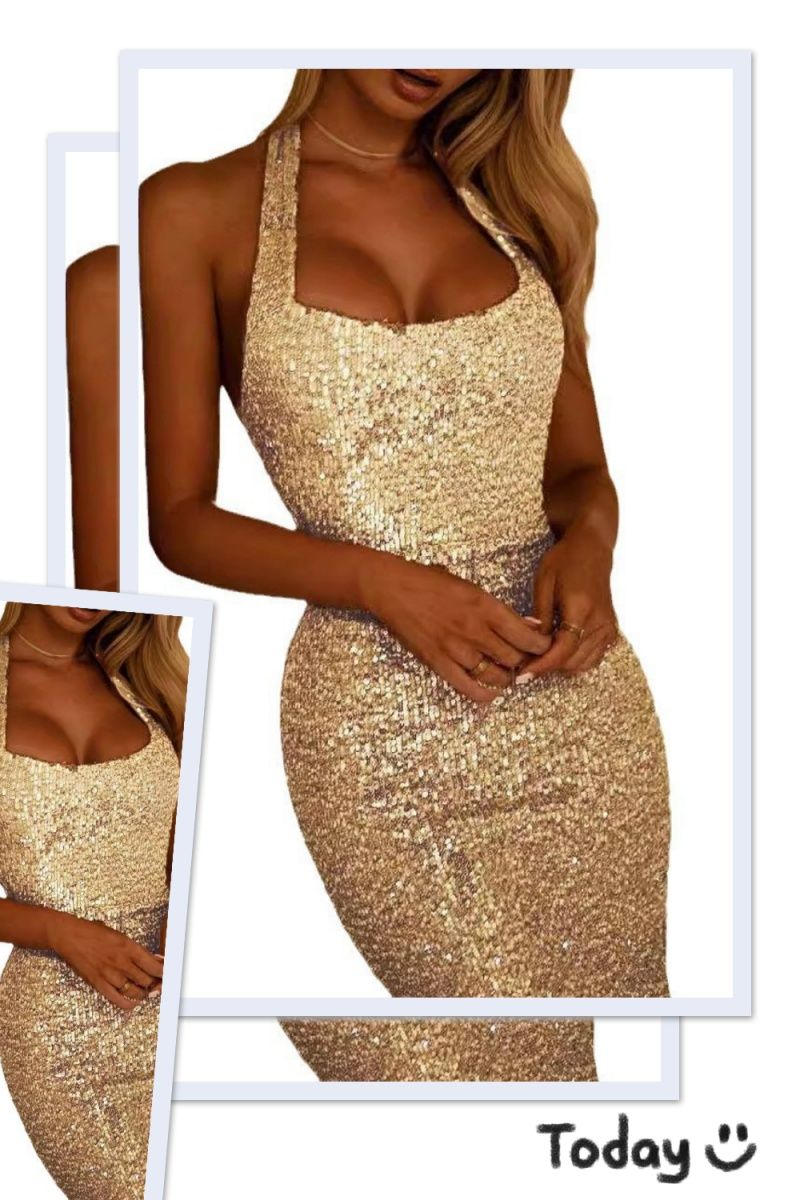 Spring/Summer New European And American Women's Dress Hanging Neck Split Sequin Long Dress Sexy Party Evening Dress Party Birthday Party Evening Dress Music Evening Dress Fashion Long Dress