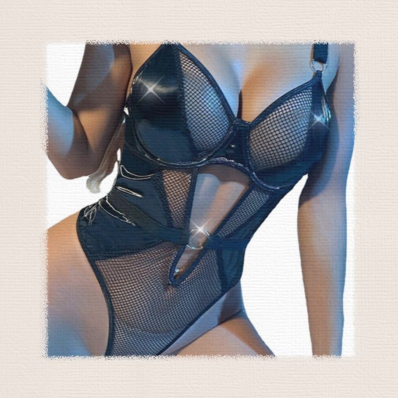 Best-Selling 2024 New PU Leather Fishing Net Fun Bodysuit In Europe And America Large Size Tight Clothing Fun Underwear Fun Sleepwear Night Silk Smooth Passionate Hot Secret Gift