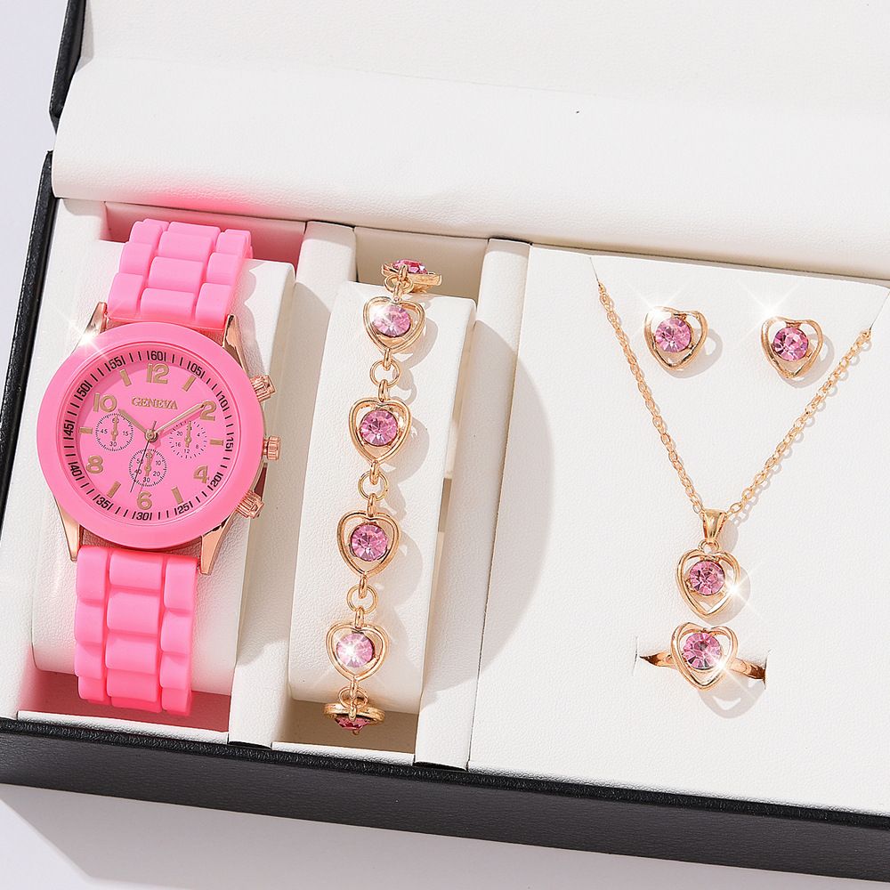 African Popular Watches+Bracelets+earrings+Neckale Women Dress Jewelry Set Butterfly Heart Style Lady Dress Jewelry Girls Students Classmates Birthday Gifts Partis Accessories