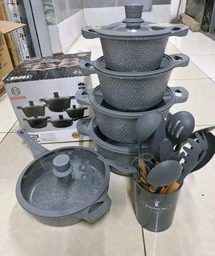 Non Stick Granite Cooking Pots  Set Silicon spoon set  kitchenware set