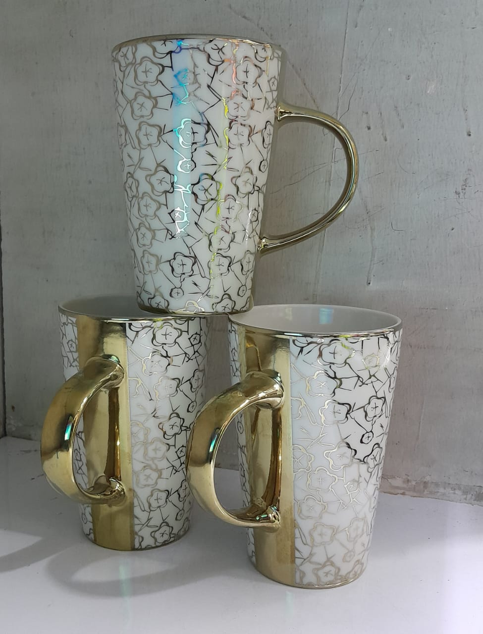 6pc GOLD Ceramic Tea Cups Mugs Perfect for Coffee, Tea, Hot Chocolate, Milk