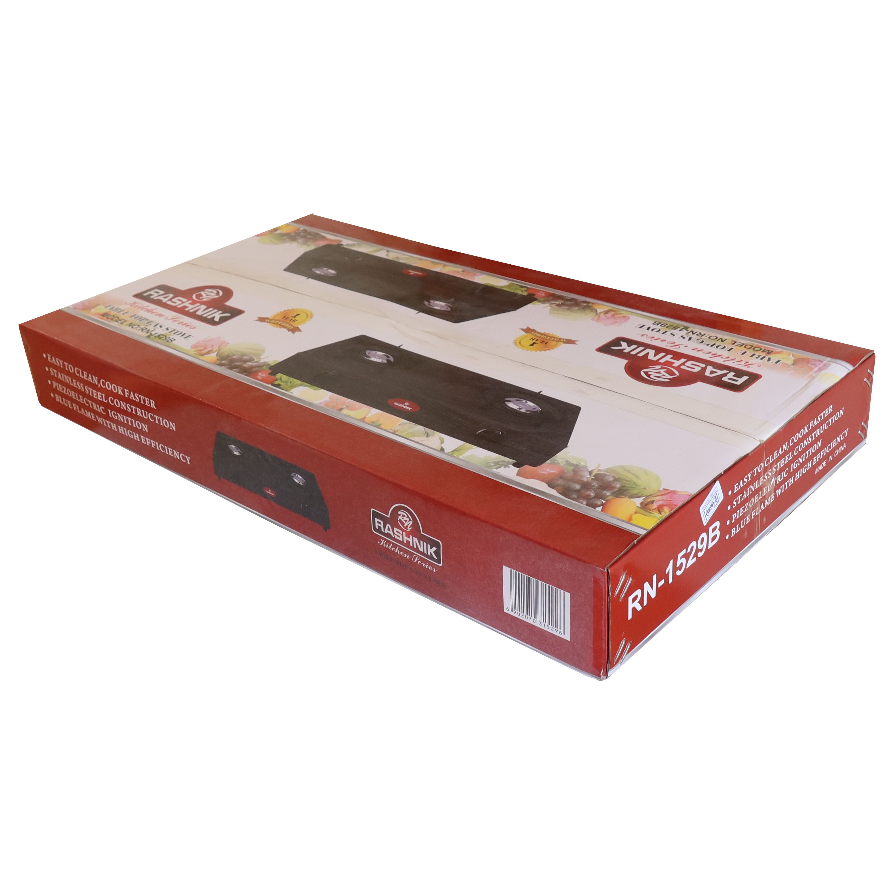 RASHNIK RN-1529B Auto Ignition Stainless Steel Double Burner Gas Stove Gas Cooker