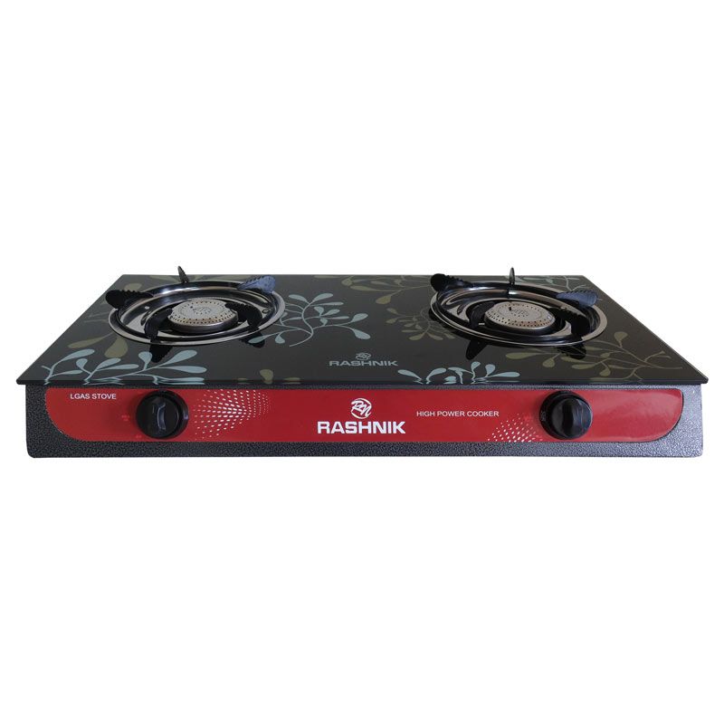 RASHNIK    RN-201  2  Burner GLass  Top Gas  Cooker  Gas Stove with  Steel Construction Piezoelectric Ignition