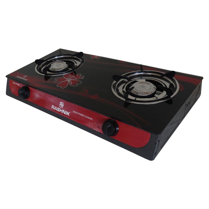 RASHNIK    RN-201  2  Burner GLass  Top Gas  Cooker  Gas Stove with  Steel Construction Piezoelectric Ignition