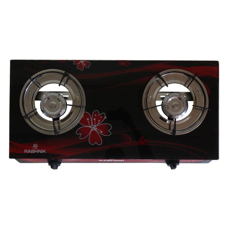 RASHNIK    RN-201  2  Burner GLass  Top Gas  Cooker  Gas Stove with  Steel Construction Piezoelectric Ignition 03,as picture