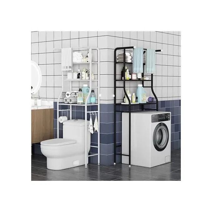 Stanny bathroom space saver over the toilet storage rack shelf above washing machine standing organizer 3-tier height adjustable washing machine storage rack bathroom large storage Black 3 tier