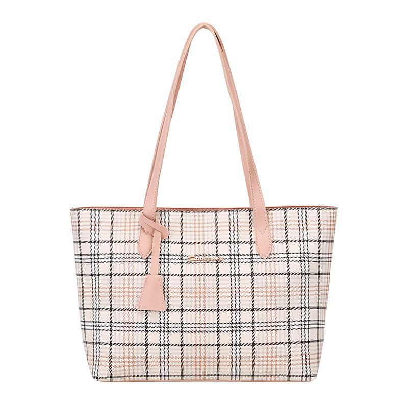 Checkered printed tote bag, large capacity shoulder bag, women's shopping bag