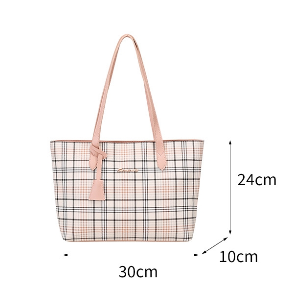 Checkered printed tote bag, large capacity shoulder bag, women's shopping bag