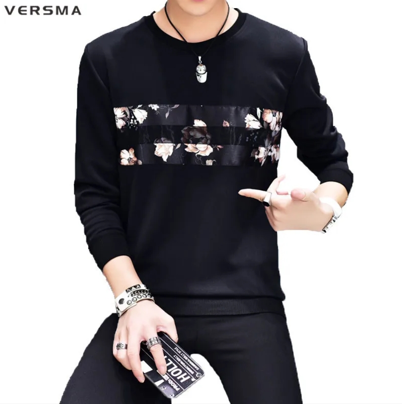 New Fashion Casual Slim Fit Male Pullover Men Hoodies Print Flower Floral O-neck Long Sleeve White Mens Sweatshirt Hoodie
